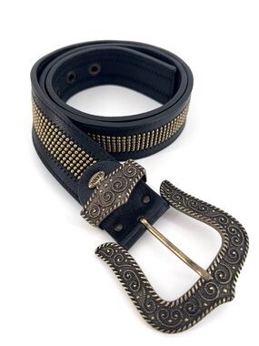 Nanni Western Goth Style statement belt Brass Black Leather 32-36 Italy Rocker